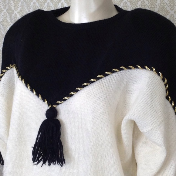 VTG 80's90's Parigi Cream /black Knit Sweater - Picture 2 of 8